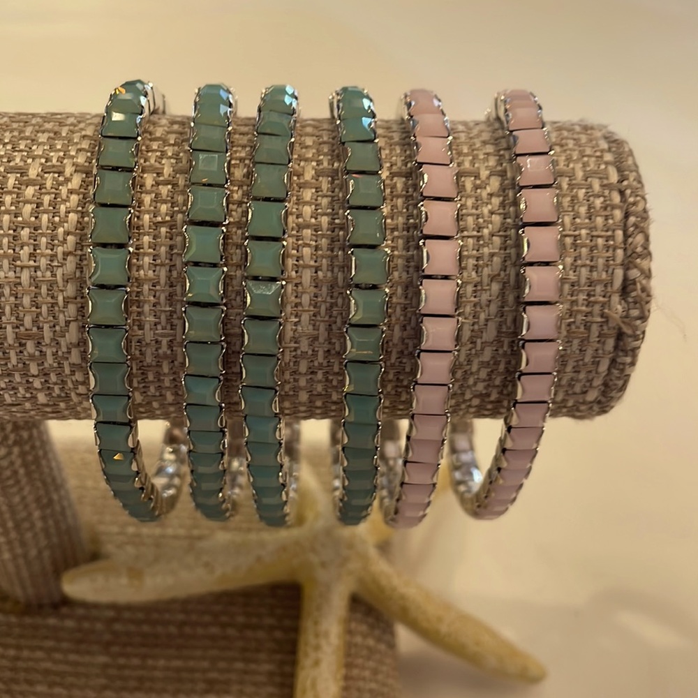 Swarovski Stretch Tennis Bracelets- 6 lt pink and aquamarine rhodium plated NWOT